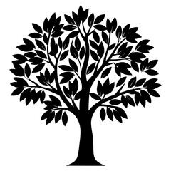 Obraz premium Stylized Black Tree Silhouette with Dense Foliage and Elegant Branches