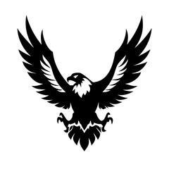 Obraz premium Vector silhouette of a flying eagle, a powerful bird with outstretched wings, embodying freedom and nature
