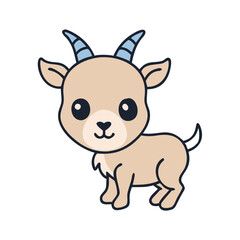 Cute Cartoon Goat Illustration on Black Background