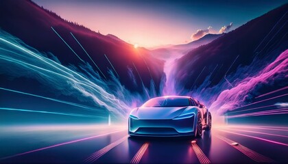 Naklejka premium car on the road in night