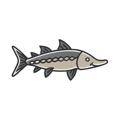 Cartoon Drawing of a Sturgeon on Black Background