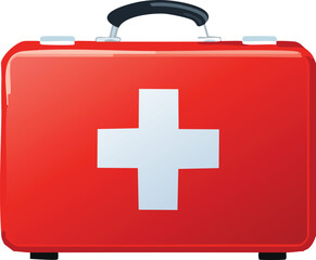 Obraz premium First Aid Kit with Red Cross Symbol - Emergency Medical Supplies for Safety Posters & Healthcare Campaigns