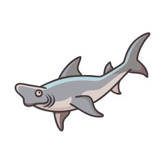 Cartoon Great White Shark Swimming Illustration, Isolated Graphic