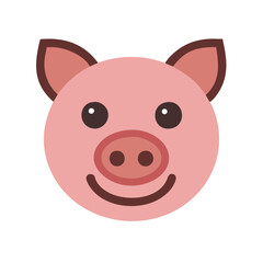 Cute Pink Pig Cartoon Face Isolated on Black