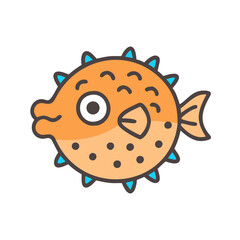 Cute Cartoon Pufferfish Illustration on Black Background
