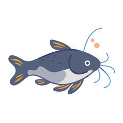 Cute cartoon catfish illustration isolated on black background