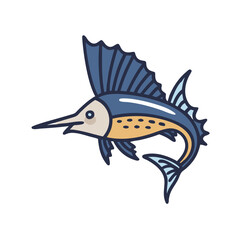 Cartoon-style sailfish illustration on a solid black background