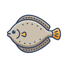 Cartoon Flounder Icon, Colorful Flatfish Marine Animal Illustration