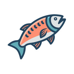 Illustration of salmon fish against black background, colorful