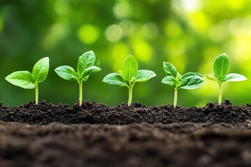 Naklejka premium Growing Plants in Soil with Green Background