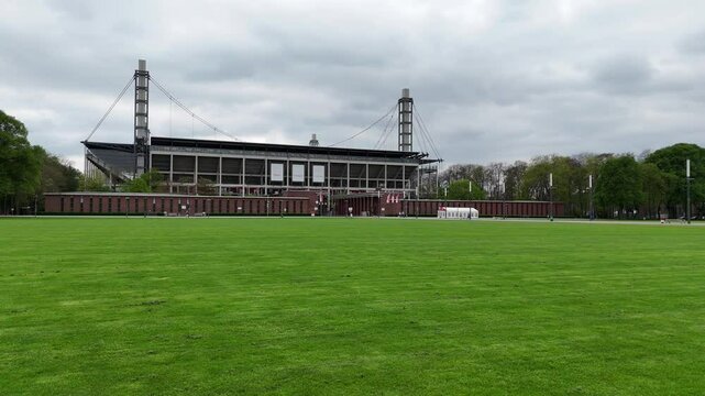 LEVERKUSEN, GERMANY - 18 APRIL, 2025: Aerial spring view of Rhein Energie Stadium, home stadium of Bundesliga football club 1.FC Koeln 