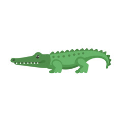 Cartoon Green Crocodile with Black Background Illustration