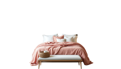 Cozy, modern bedroom with soft bedding.