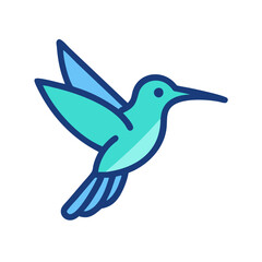 Cute cartoon hummingbird illustration in teal and blue