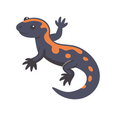 Cartoon newt or salamander with orange spots climbing