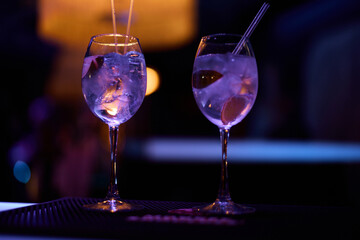 Alcoholic Cocktails in Elegant Glasses
