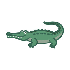 Cartoon Alligator on Black Background, Cute, Flat Design
