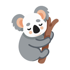Cute cartoon koala bear sleeping on a tree