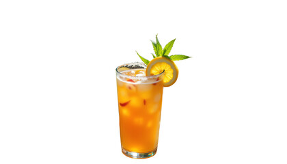 Refreshing tropical drink with ice and garnish.