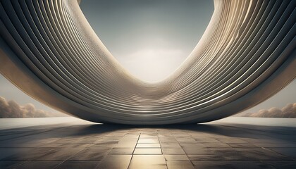 3d render of abstract curve structure futuristic architecture with empty concrete floor