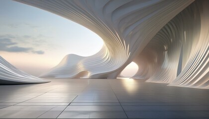 Obraz premium 3d render of abstract curve structure futuristic architecture with empty concrete floor