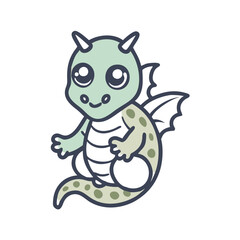 Cute Cartoon Dragon Character Design, Light Green