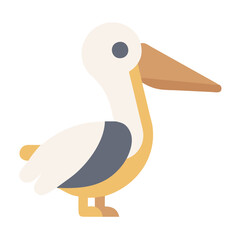 Stylized flat cartoon pelican illustration on a black background