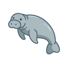 Cute Cartoon Manatee Illustration, Sea Cow on Black
