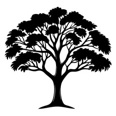 Obraz premium Elegant Tree Silhouette with Intricate Branches and Leafy Canopy Design