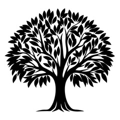 Obraz premium Bold Black and White Tree Silhouette with Lush Leaves and Branches