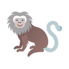 Cute Silvery Marmoset Monkey Illustration Isolated on Black