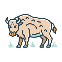 Cartoon Bison Animal Illustration on Black Background Vector