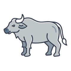 Cartoon illustration of a water buffalo on black background