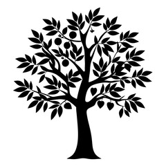 Obraz premium Elegant Silhouette of a Fruit Bearing Tree on a White Background