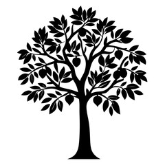 Obraz premium Simple vector tree silhouette full of fruit in a flat illustration