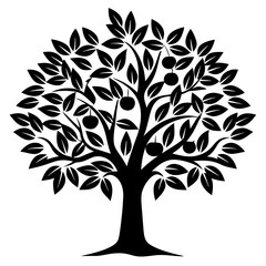 Obraz premium Stylized vector image of a lush fruit tree in solid black