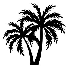 Obraz premium Silhouette of two palm trees with fronds in tropical paradise design