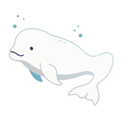 Cute Cartoon Beluga Whale Swimming in the Deep Ocean