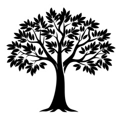 Obraz premium Silhouette of a tree with leaves and branches isolated on white