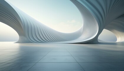curve structure futuristic architecture with empty concrete floor