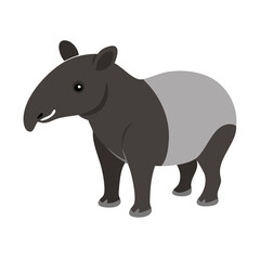 Cartoon Malayan Tapir Illustration on Black Background