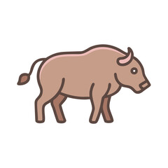 Cute Cartoon Bison Illustration on a Black Background