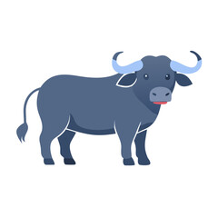 Cartoon Illustration of a Domestic Water Buffalo Animal