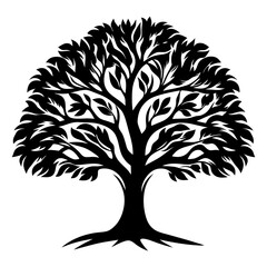 Obraz premium Monochrome silhouette of a lush tree with intricate branches and leaves
