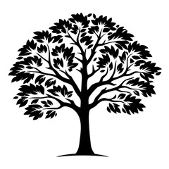Obraz premium Stylized Black Tree with Dense Foliage against a White Background Art