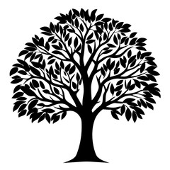 Obraz premium Artistic silhouette of a tree with leaves against a white background image