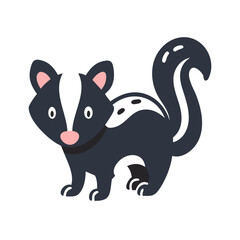 Cartoon Skunk Illustration on Black Background, Vector Graphic