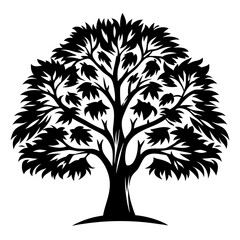 Silhouette illustration of a stylized tree with distinct leaves and branches
