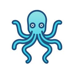 Cute Blue Octopus Icon on Black Background Illustration