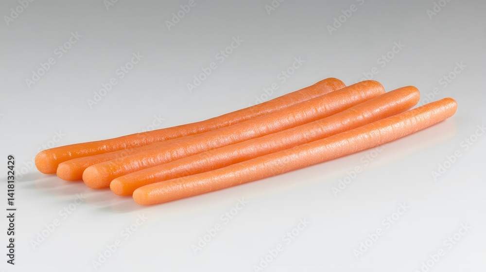 Poster four long, slender carrots arranged in a slightly overlapping row on a white surface. the carrots ar